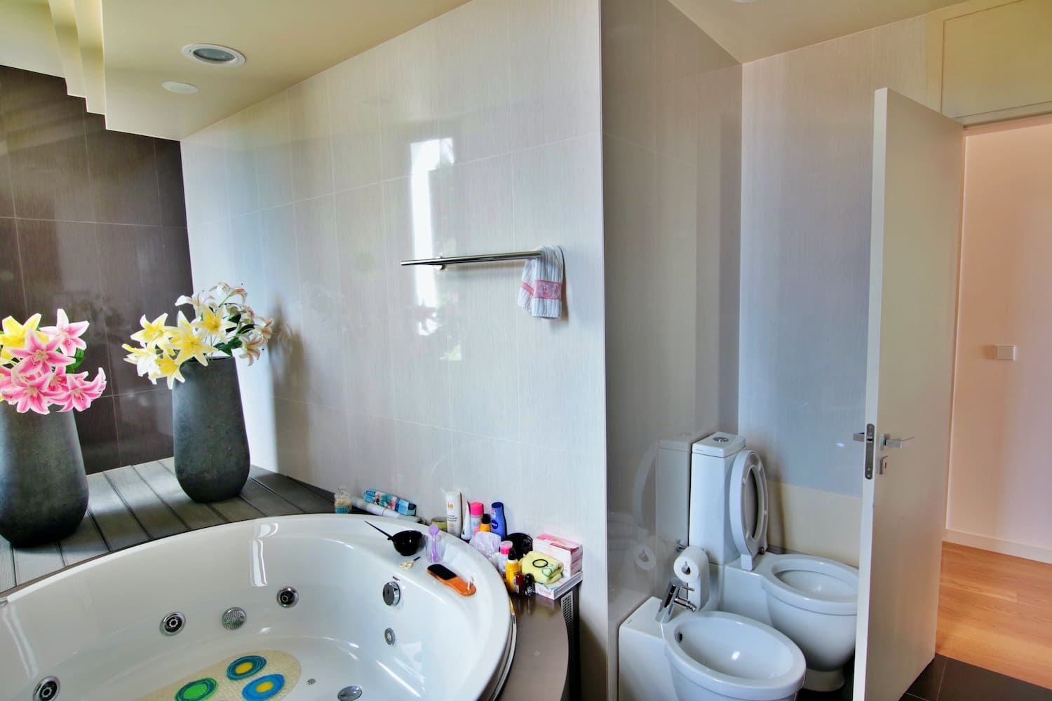 Bathroom with BATHTUB bidet and toilet seat