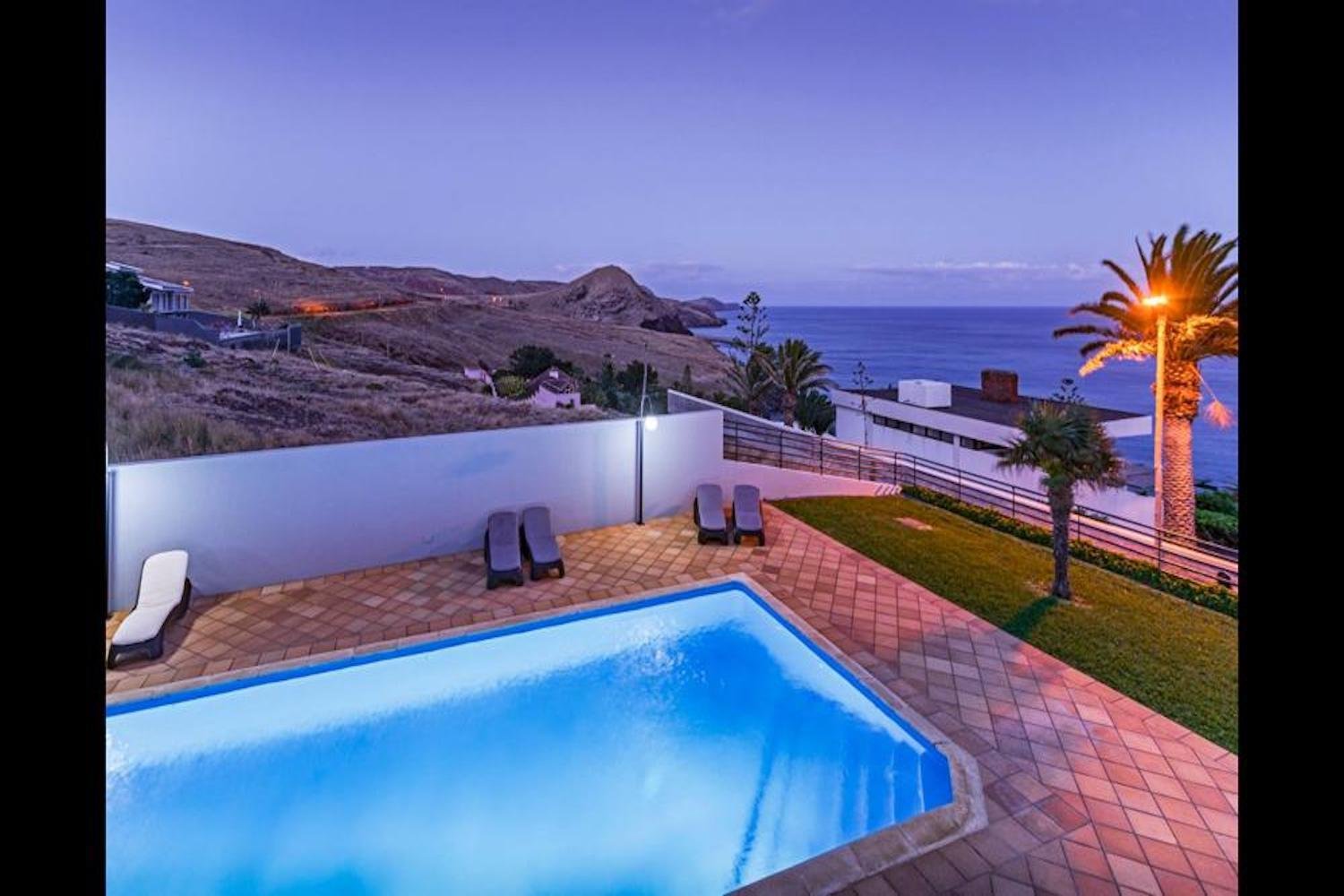 Swimming pool area in the evening